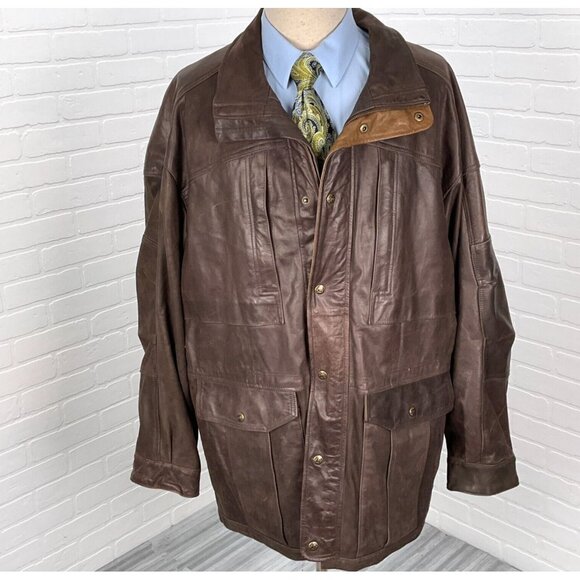 Territory Ahead Jacket Mens‎ Large Brown Leather Flannel Lined Relaxed Coat - Picture 1 of 12